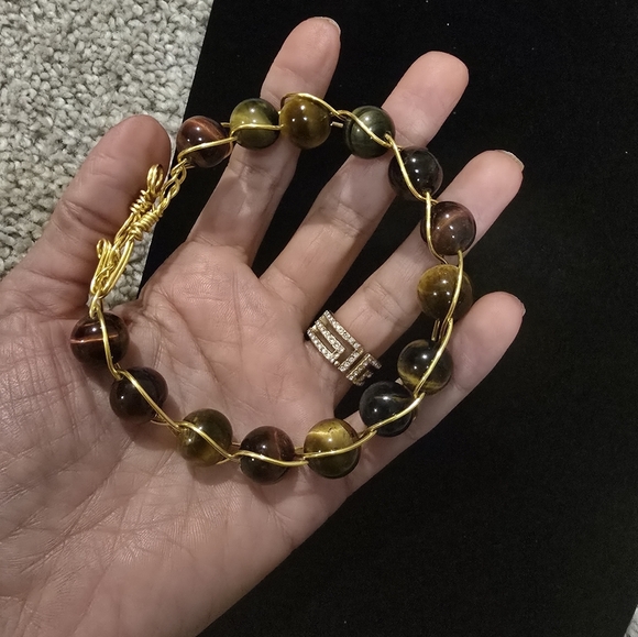 Spiritual Tiger EyeGold Wire Wrapped Stone Bracelet - Picture 5 of 10